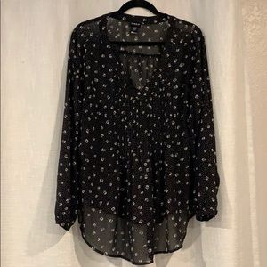 Torrid Black Floral Chiffon Long Sleeve Blouse